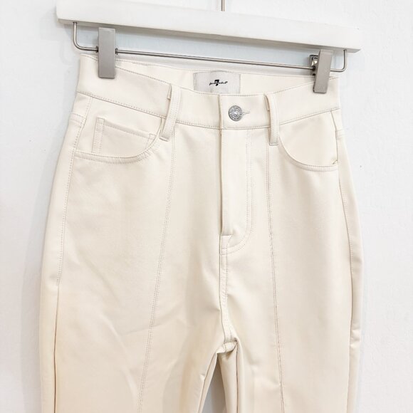 7 For All Mankind Faux Leather Kick Flare Pants Office Business Work Cream 23 - Picture 3 of 12